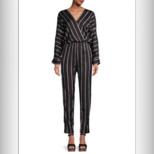 Maje Black and Pink Jumpsuit with Belted Waist and Staight-Leg Design size 1